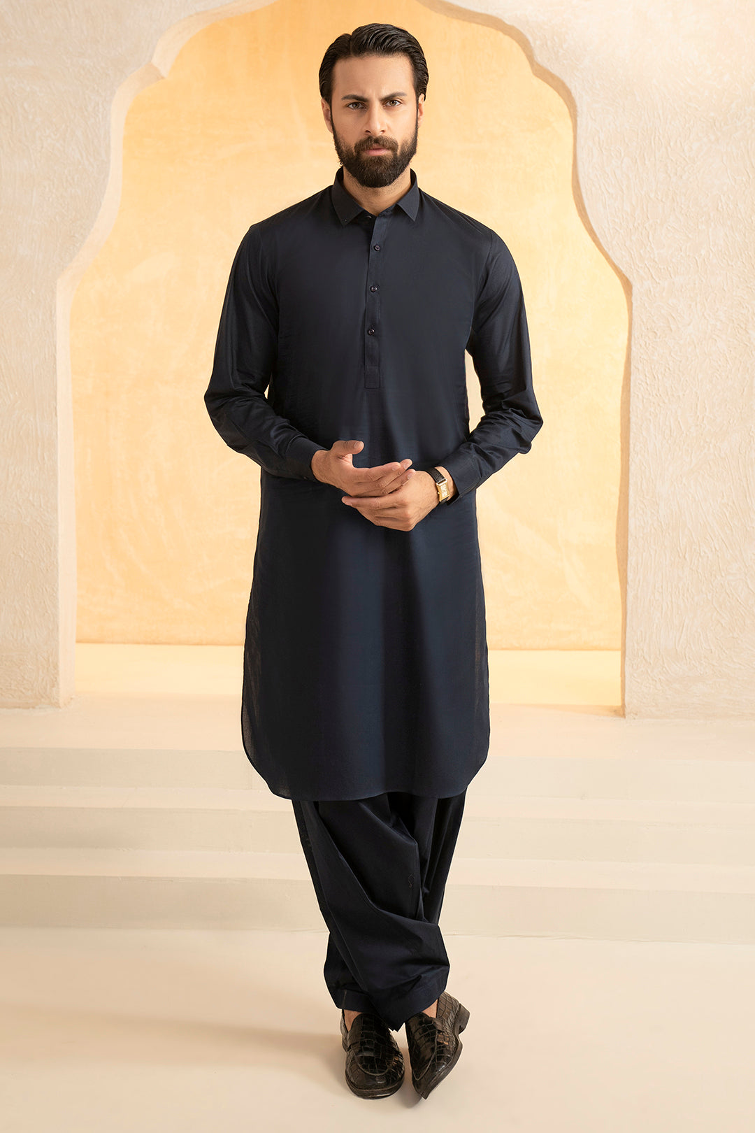 Navy Blended Fabric Shalwar Kameez (2-Piece) - Image 3