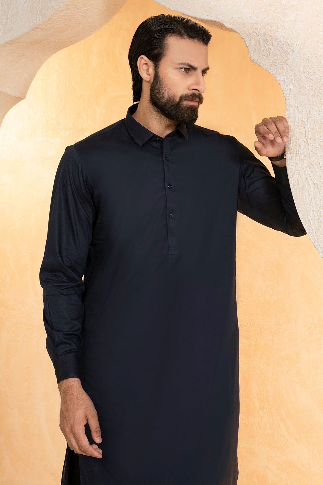 Navy Blended Fabric Shalwar Kameez (2-Piece) - Image 4