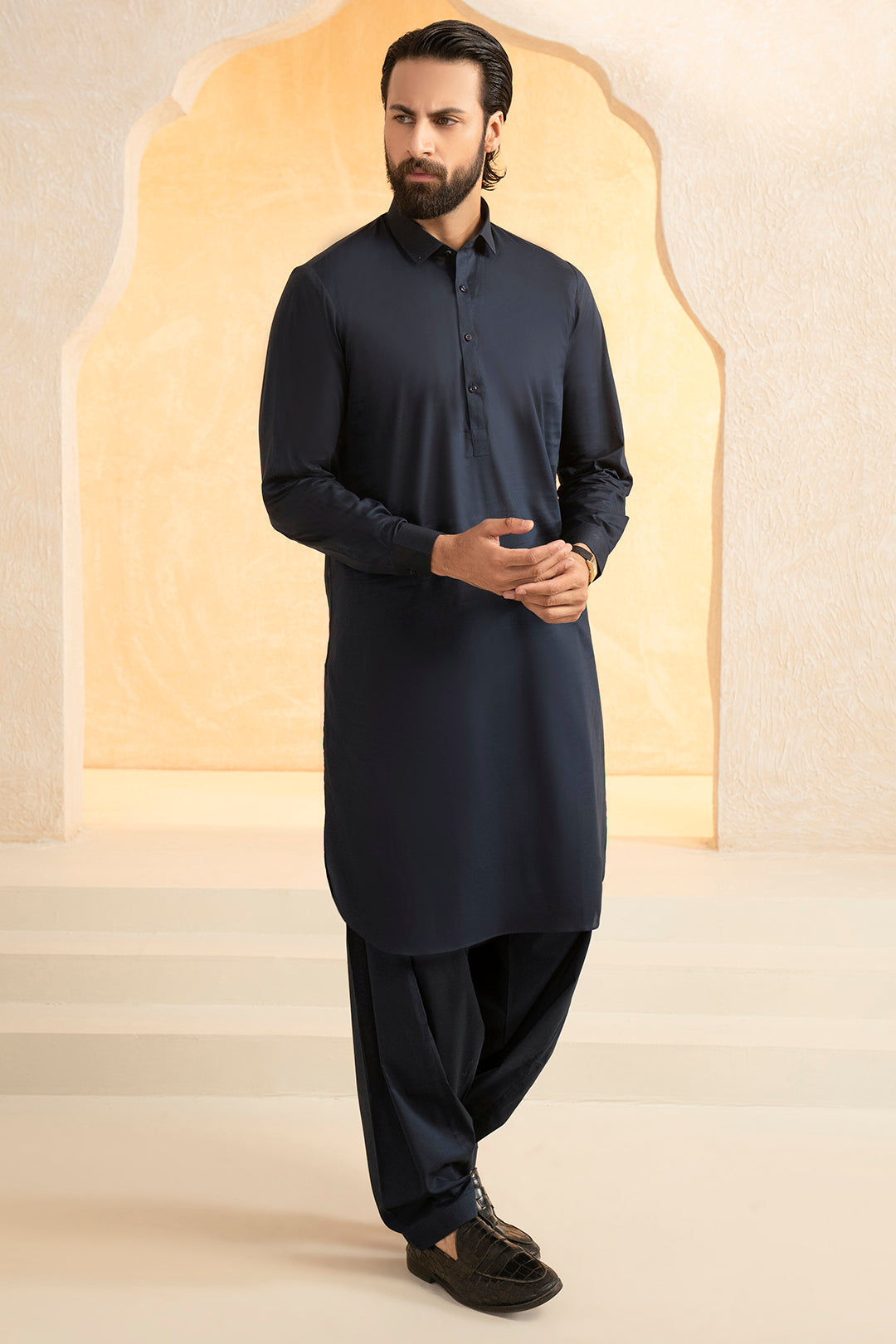 Navy Blended Fabric Shalwar Kameez (2-Piece) - Image 6