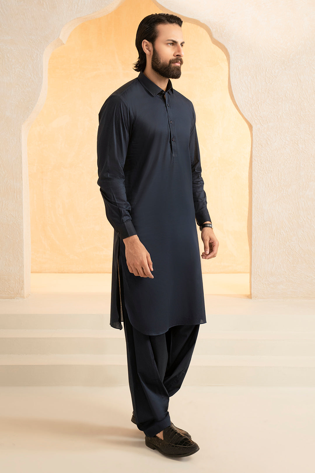 Navy Blended Fabric Shalwar Kameez (2-Piece) - Image 8