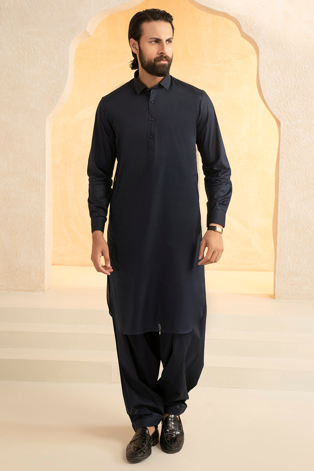 Navy Blended Fabric Shalwar Kameez (2-Piece) - Image 9