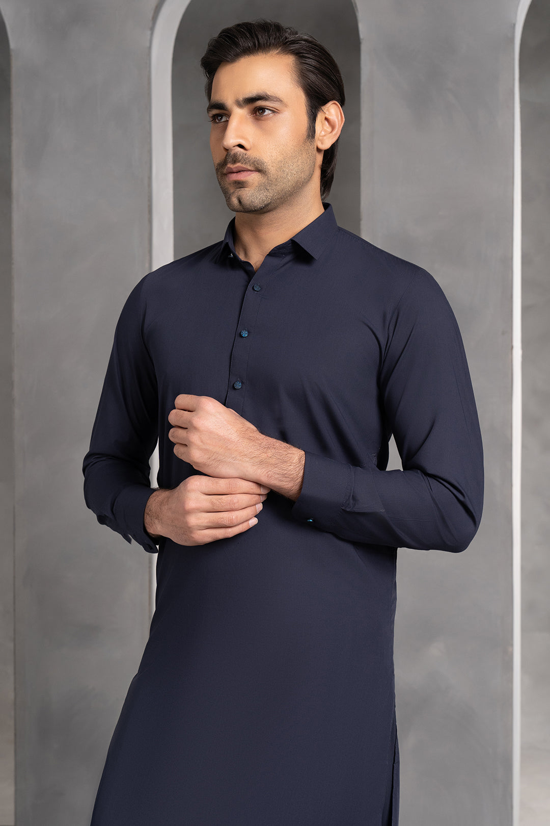 Navy Blended Fabric Shalwar Kameez (2-Piece) - Image 1