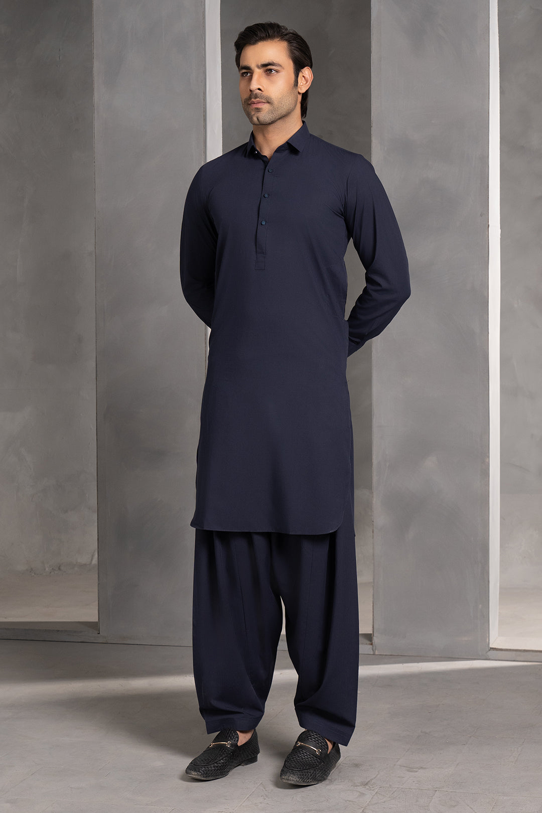 Navy Blended Fabric Shalwar Kameez (2-Piece) - Image 2