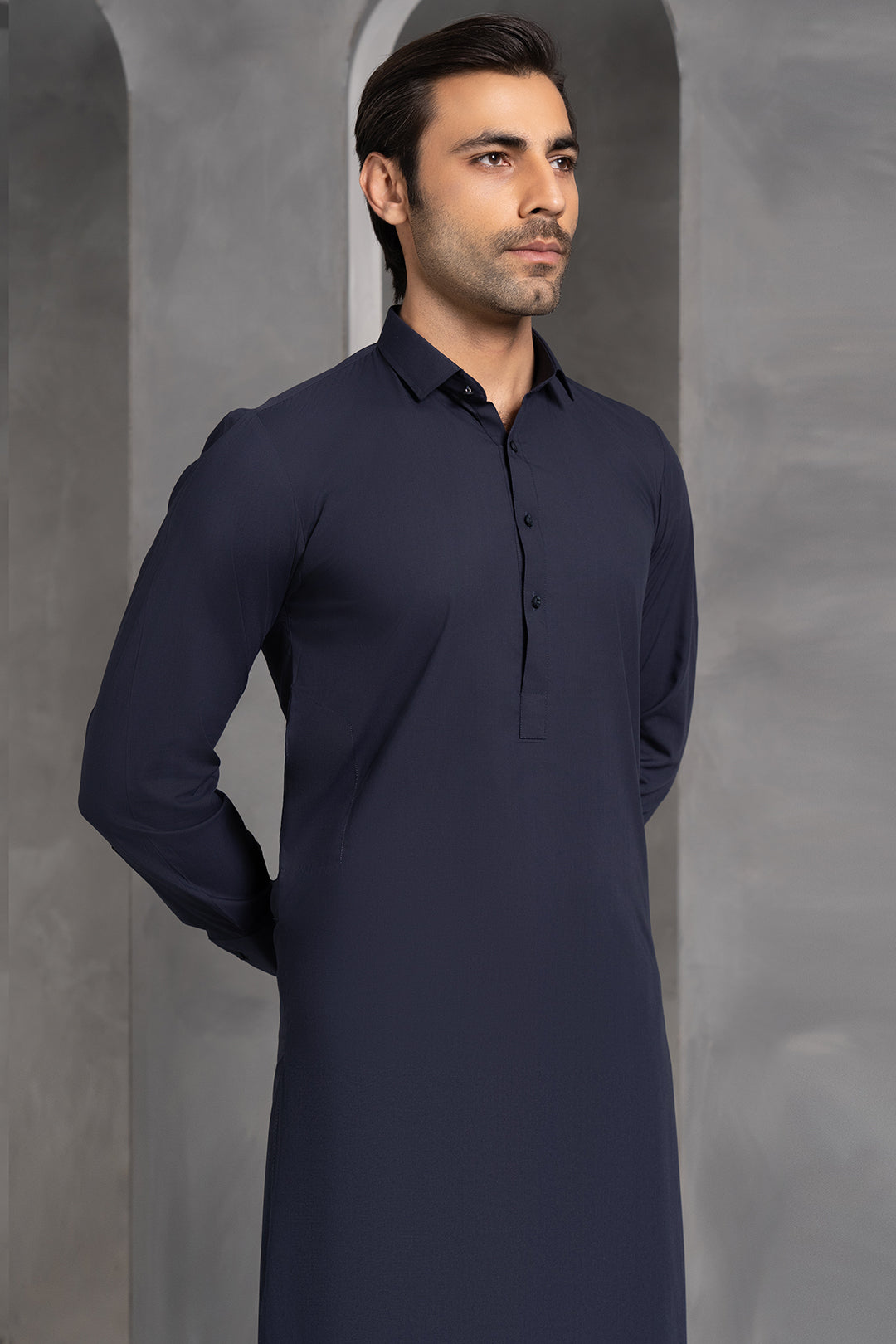 Navy Blended Fabric Shalwar Kameez (2-Piece) - Image 4