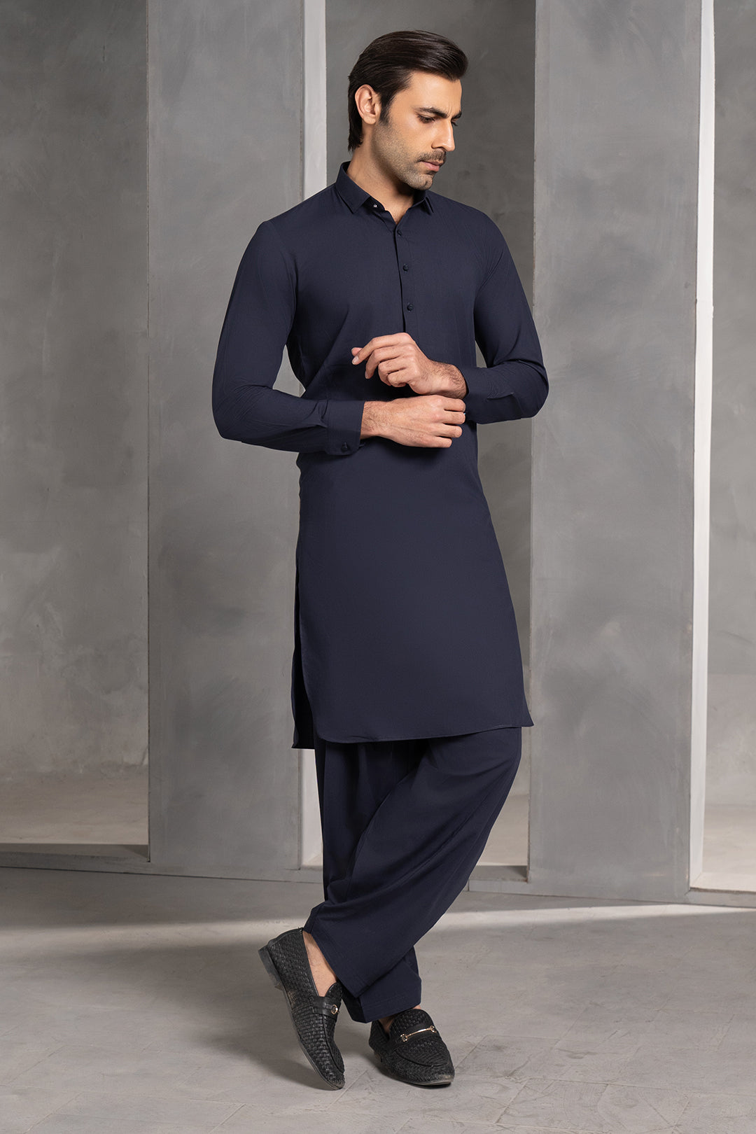 Navy Blended Fabric Shalwar Kameez (2-Piece) - Image 5