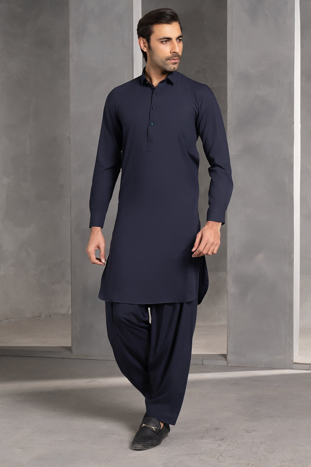 Navy Blended Fabric Shalwar Kameez (2-Piece) - Image 6