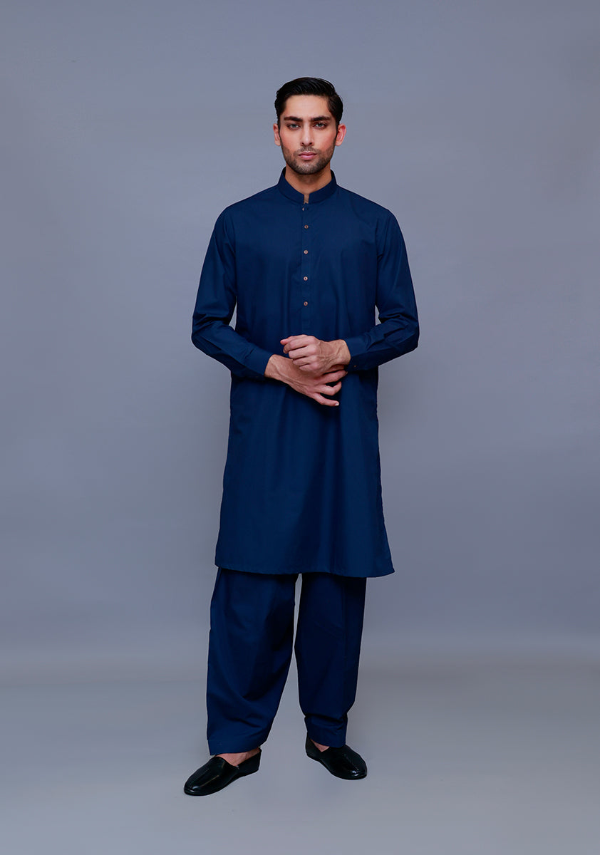 Deep Navy Cotton Classic Fit Shalwar Kameez (2-Piece) - Image 1