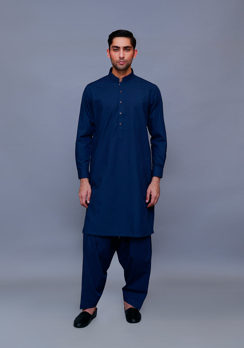 Deep Navy Cotton Classic Fit Shalwar Kameez (2-Piece) - Image 2