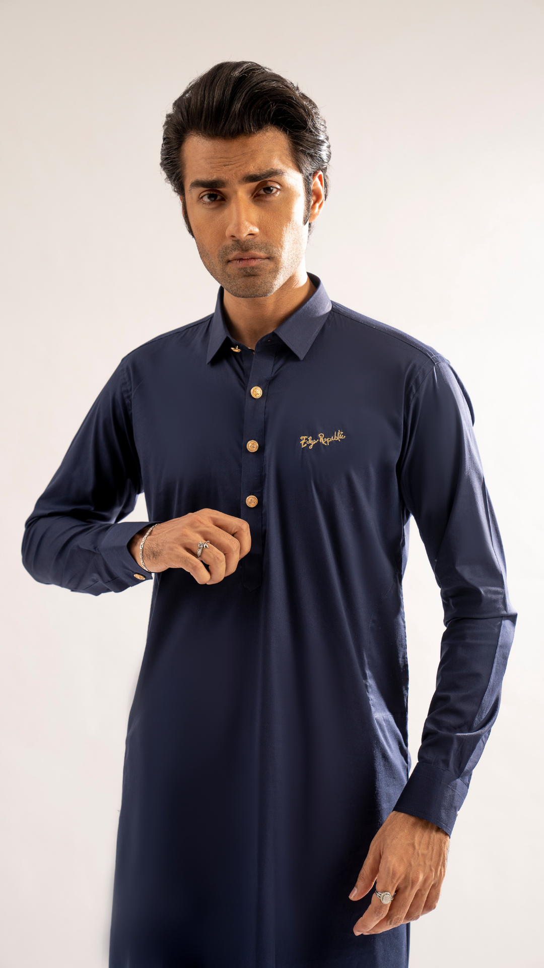 Navy Blue Embroidered Cotton Shalwar Kameez (3-Piece) - Image 1