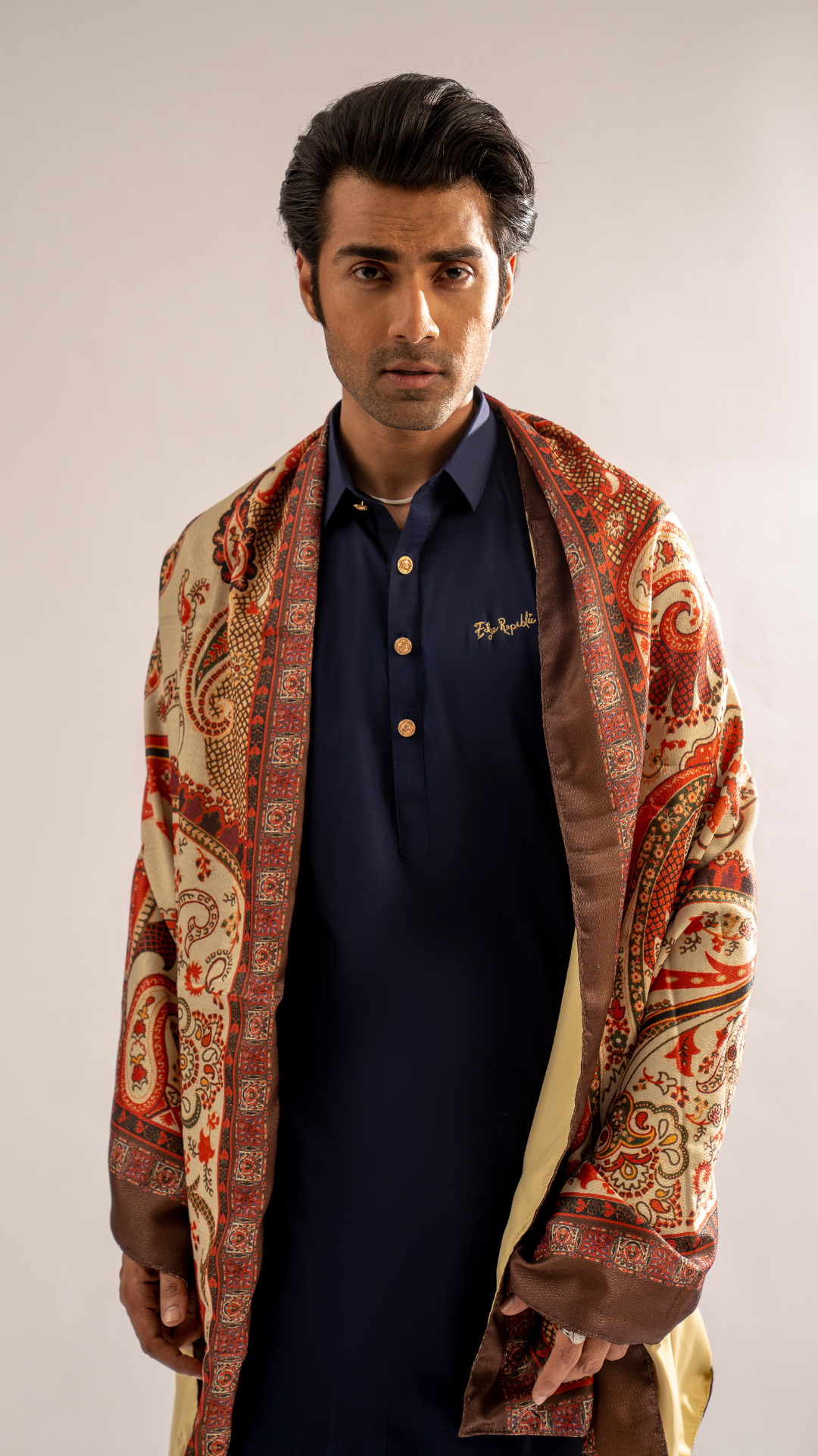 Navy Blue Embroidered Cotton Shalwar Kameez (3-Piece) - Image 2