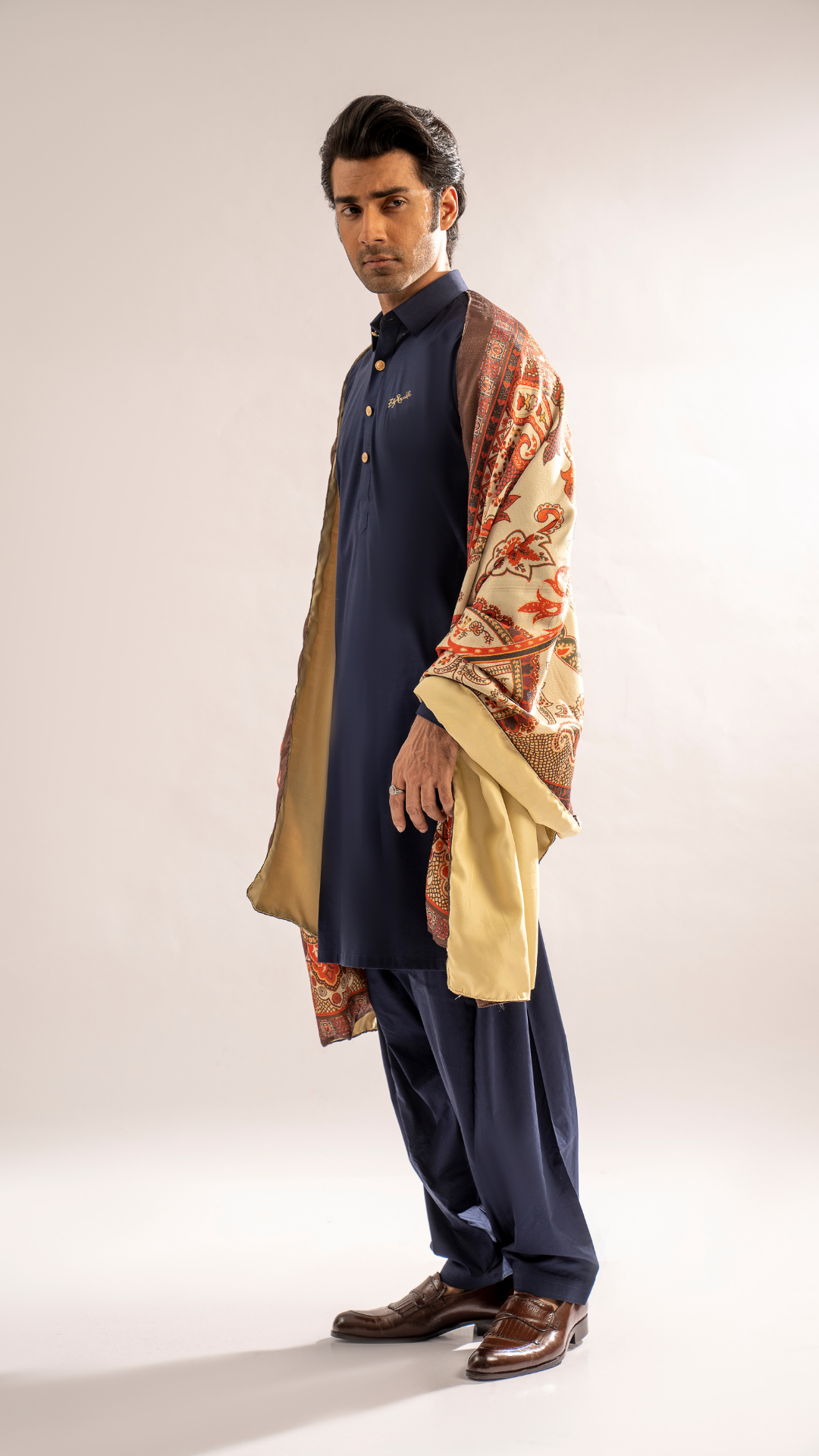 Navy Blue Embroidered Cotton Shalwar Kameez (3-Piece) - Image 3