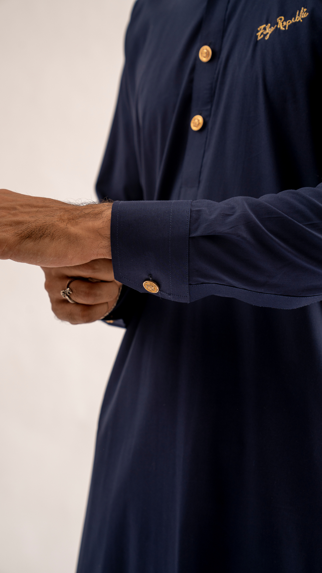 Navy Blue Embroidered Cotton Shalwar Kameez (3-Piece) - Image 4