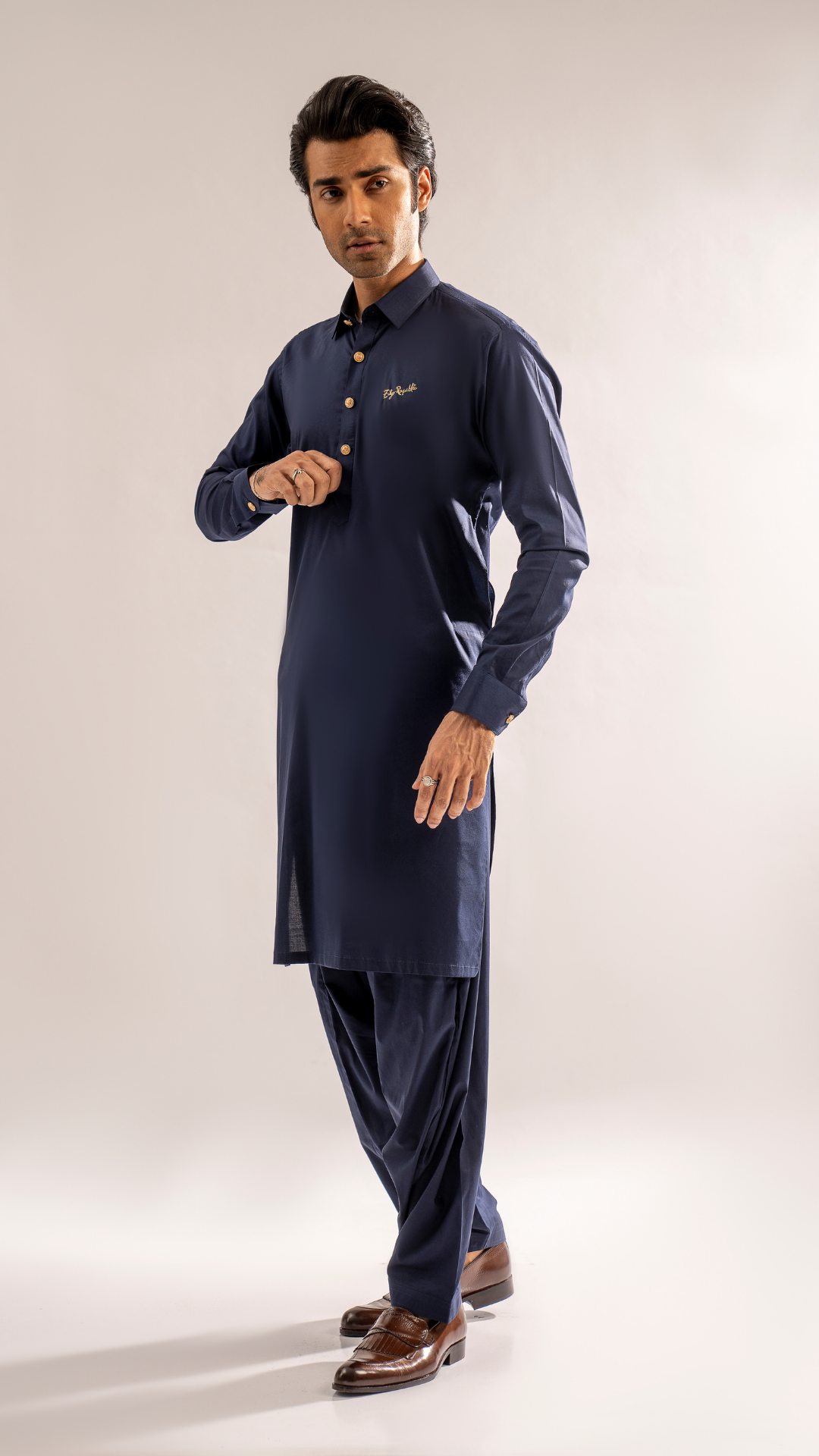 Navy Blue Embroidered Cotton Shalwar Kameez (3-Piece) - Image 6