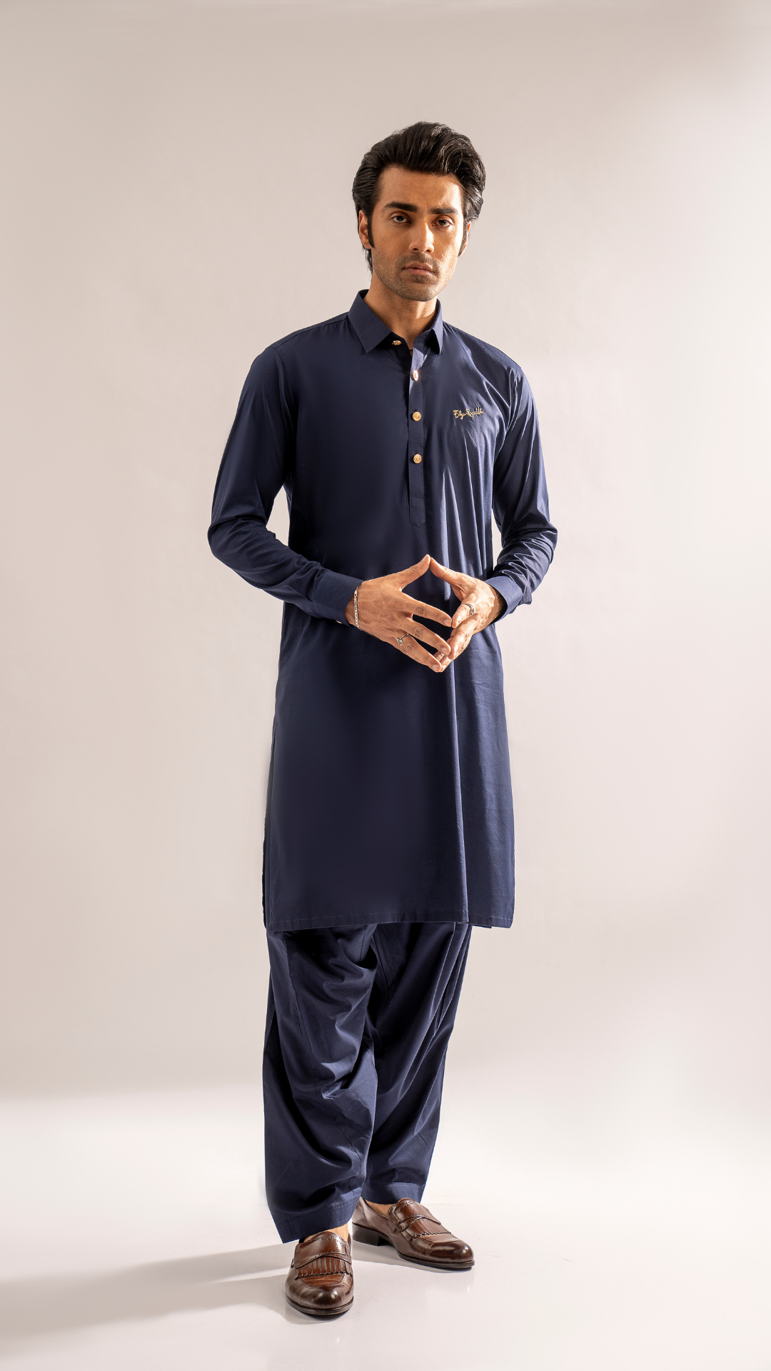 Navy Blue Embroidered Cotton Shalwar Kameez (3-Piece) - Image 7
