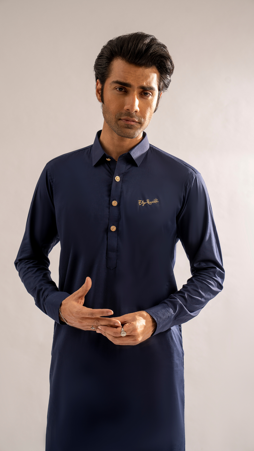 Navy Blue Embroidered Cotton Shalwar Kameez (3-Piece) - Image 8