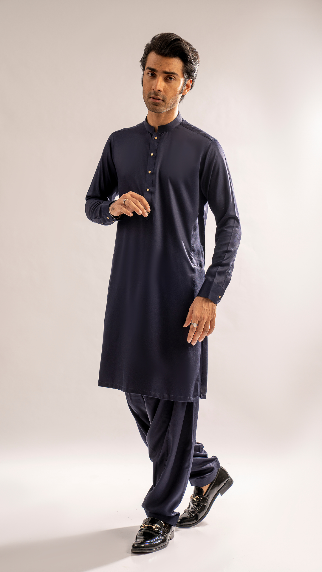 Navy Blue Embroidered Cotton Blend Shalwar Kameez (2-Piece) - Image 1