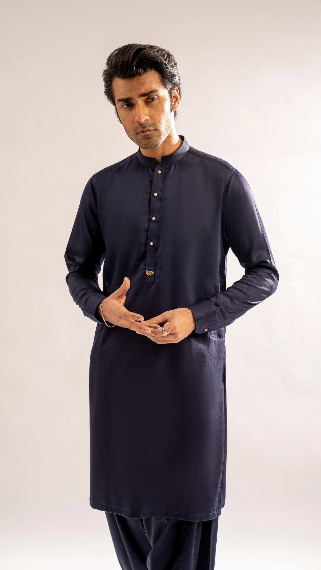 Navy Blue Embroidered Cotton Blend Shalwar Kameez (2-Piece) - Image 2