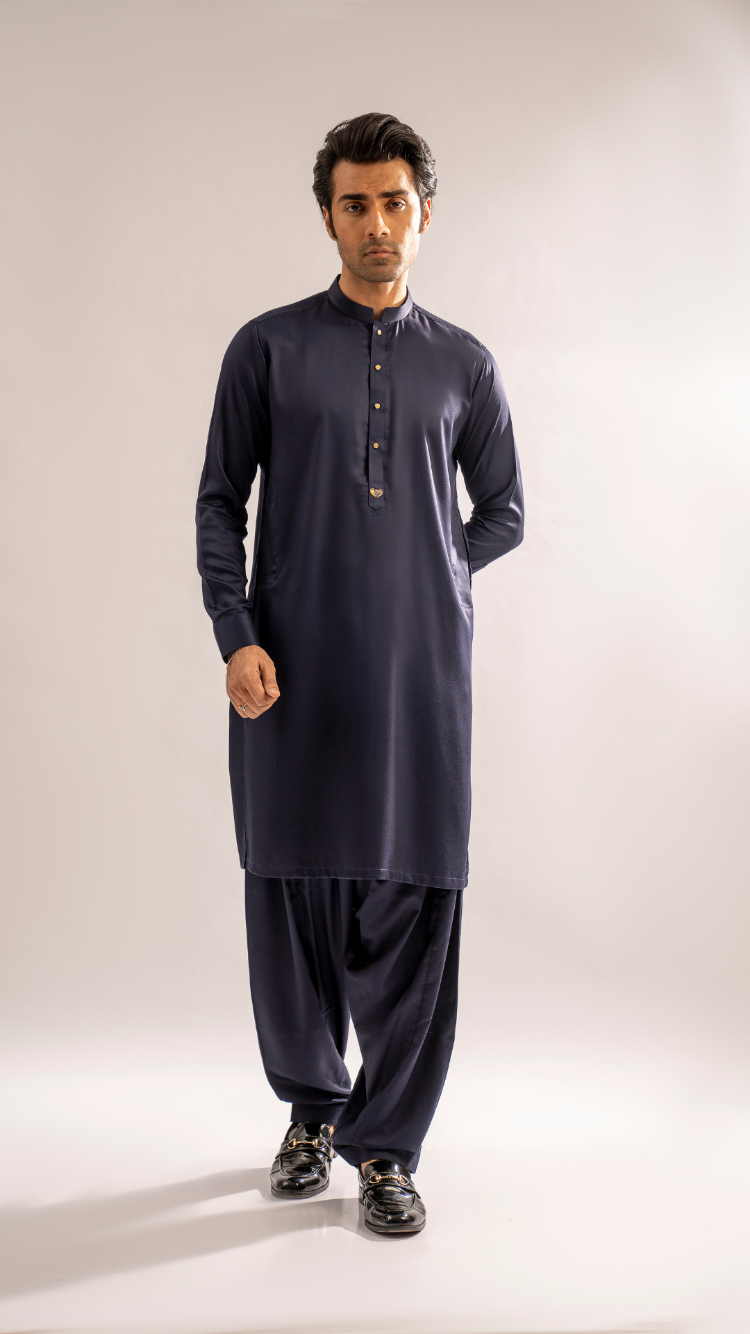 Navy Blue Embroidered Cotton Blend Shalwar Kameez (2-Piece) - Image 6