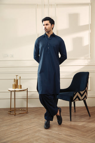 Navy Cotton Blend Shalwar Kameez (2-Piece) - Image 2