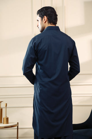 Navy Cotton Blend Shalwar Kameez (2-Piece) - Image 3