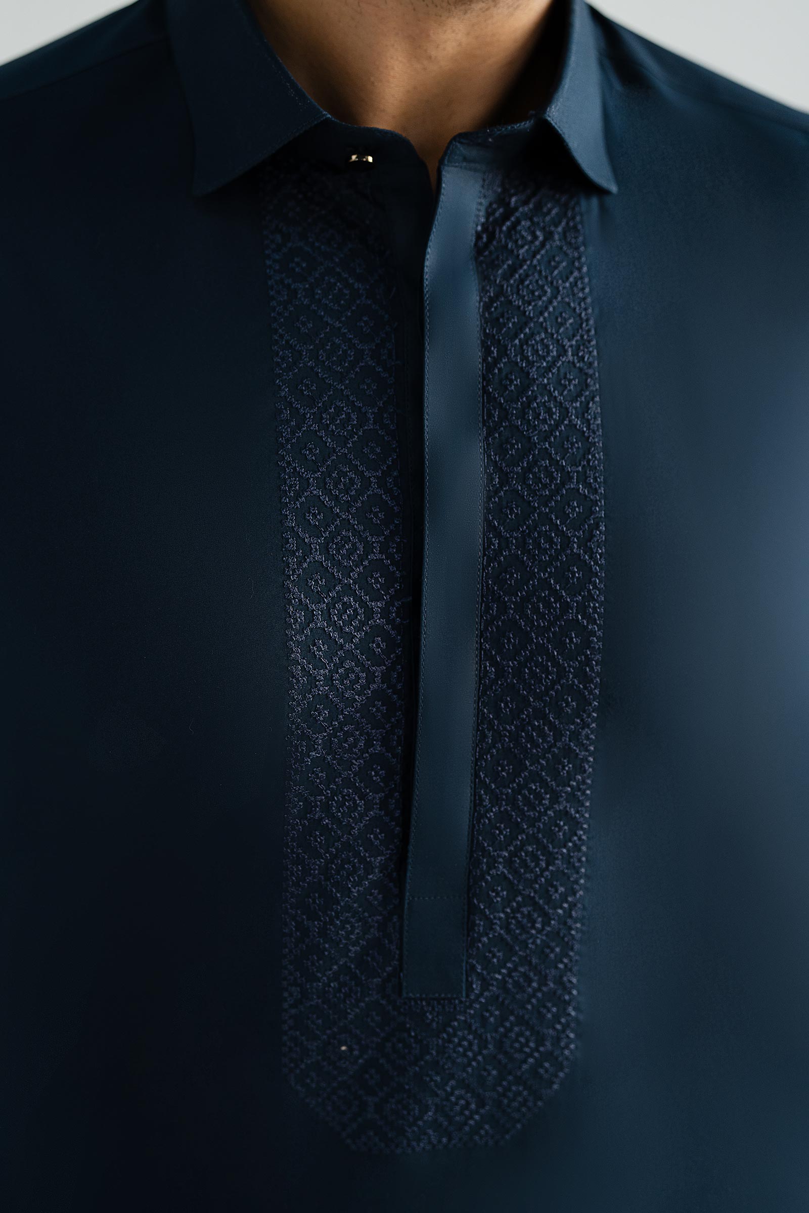 Navy Embroidered Cotton Kurta Shalwar (2-Piece) - Image 6