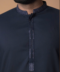 Navy Blue Embroidered Soft Cotton Shalwar Kameez (2-Piece) - Image 4