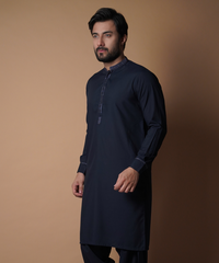 Navy Blue Embroidered Soft Cotton Shalwar Kameez (2-Piece) - Image 5