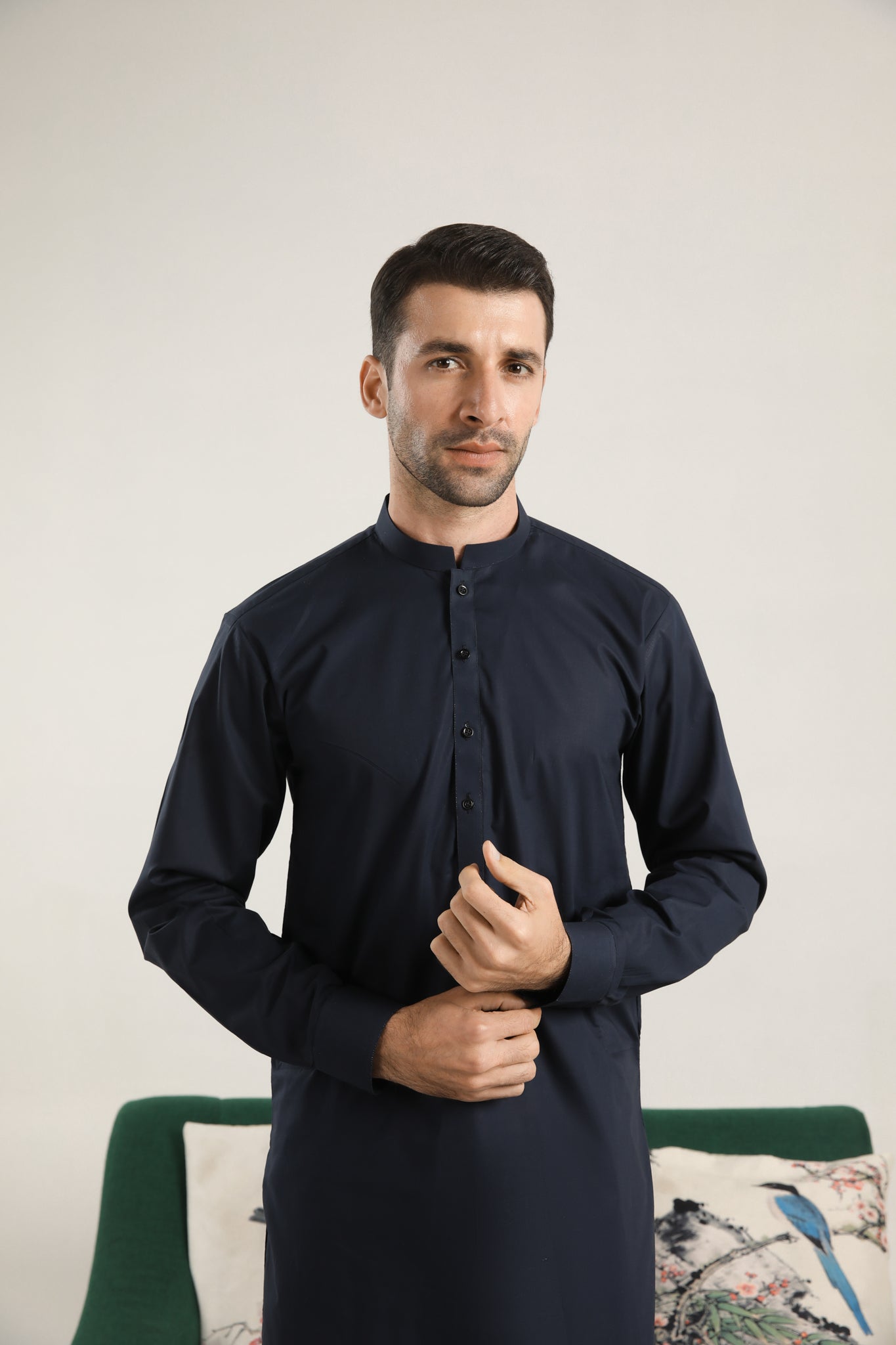 Dark Navy Blue Cotton Kurta Shalwar Set (2-Piece) - Image 5