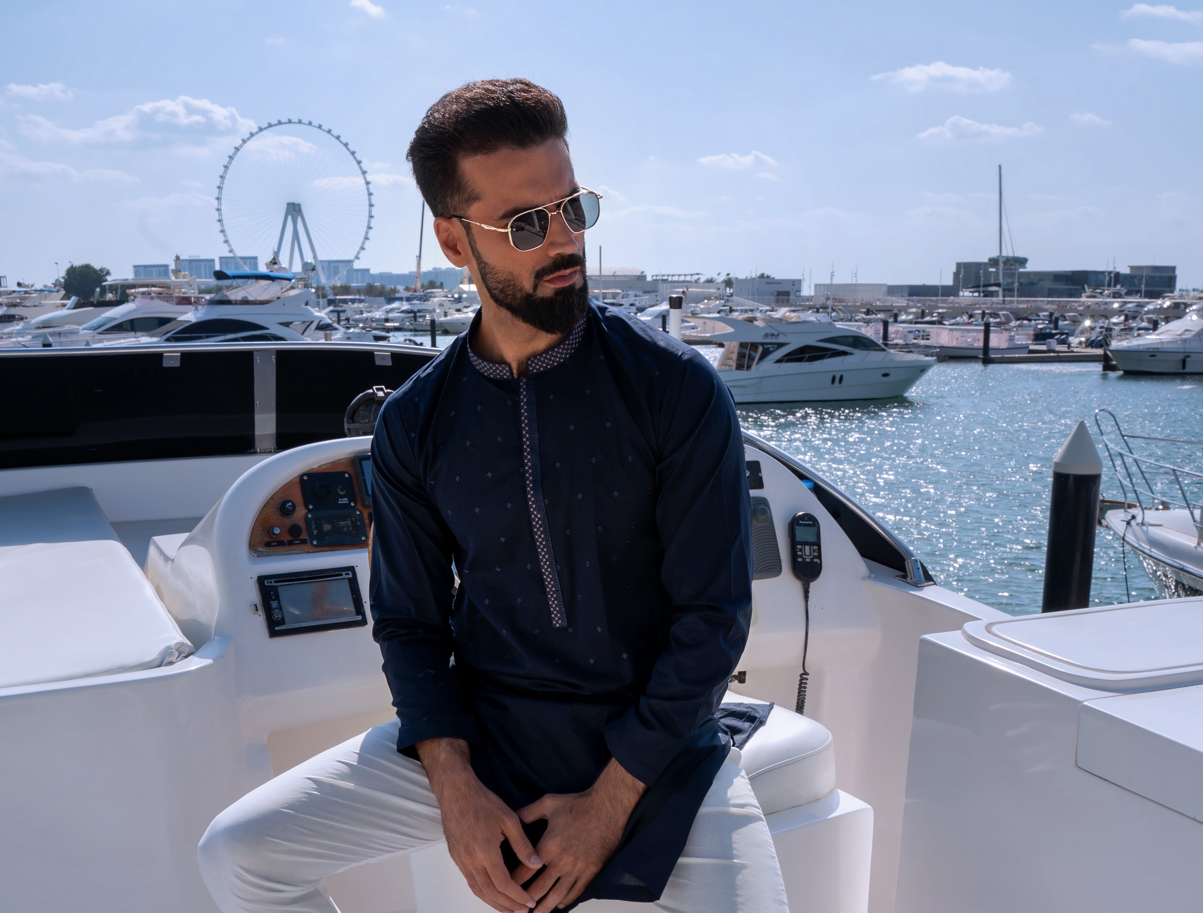 Navy Embroidered Cotton Shalwar Kameez (2-Piece) - Image 4