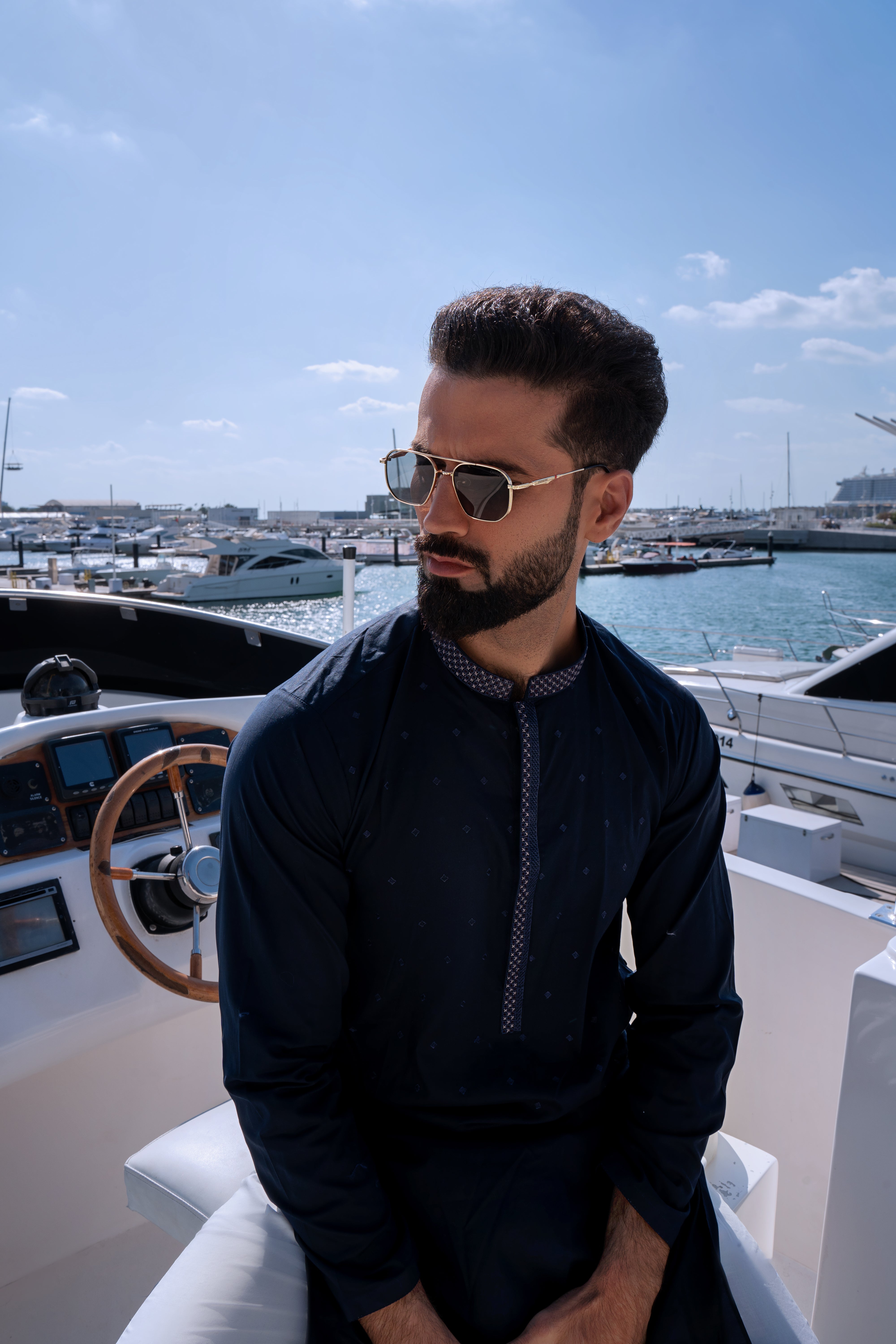 Navy Embroidered Cotton Shalwar Kameez (2-Piece) - Image 5