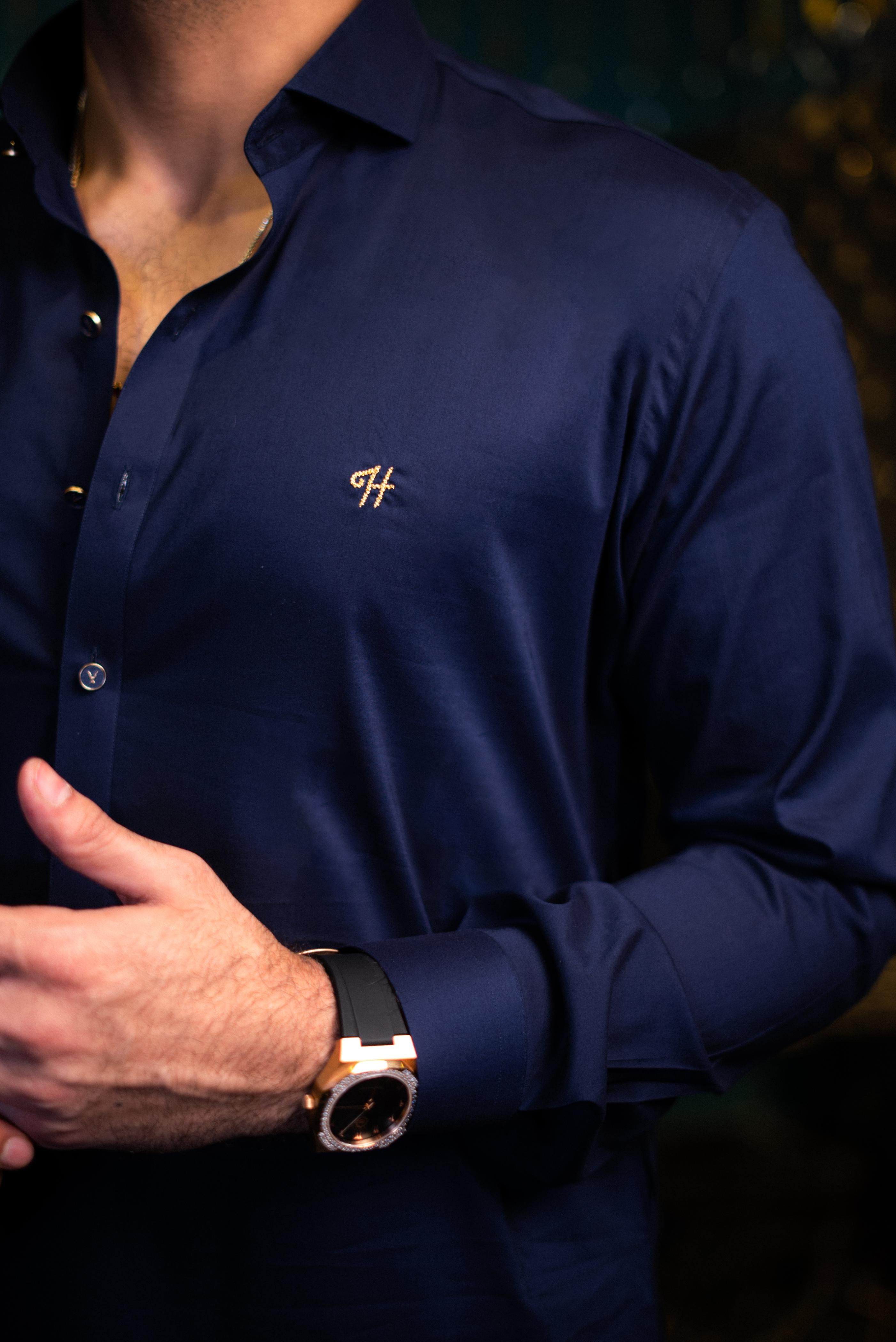 Navy Blue Embroidered Egyptian Cotton Shalwar Kameez (2-Piece) - Image 4