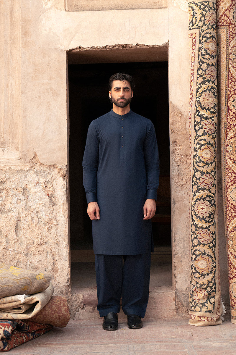 Navy Blue Egyptian Cotton Shalwar Kameez (2-Piece) - Image 1