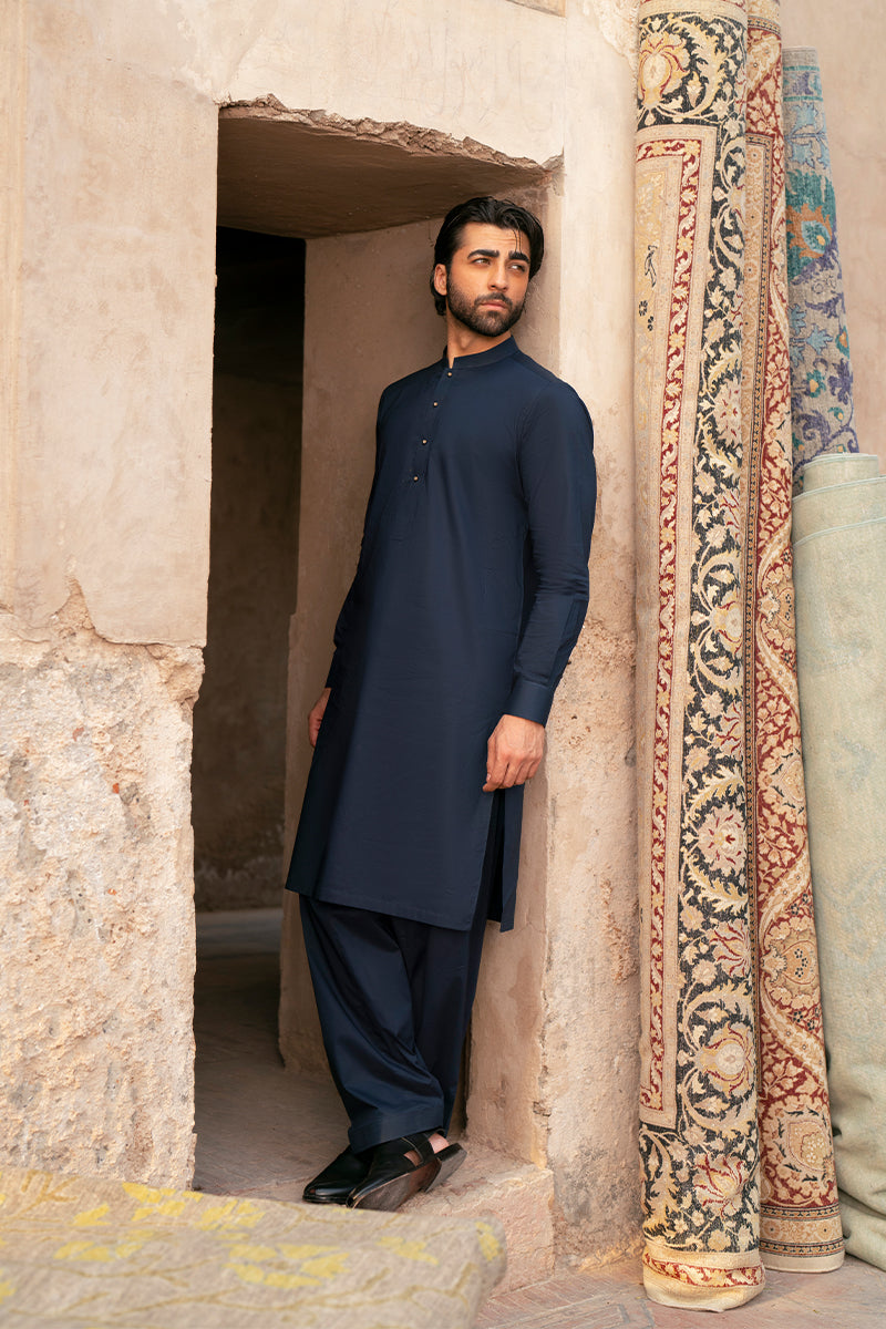 Navy Blue Egyptian Cotton Shalwar Kameez (2-Piece) - Image 2