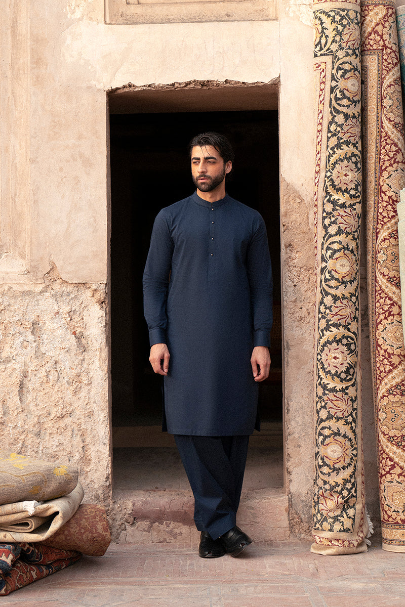Navy Blue Egyptian Cotton Shalwar Kameez (2-Piece) - Image 6