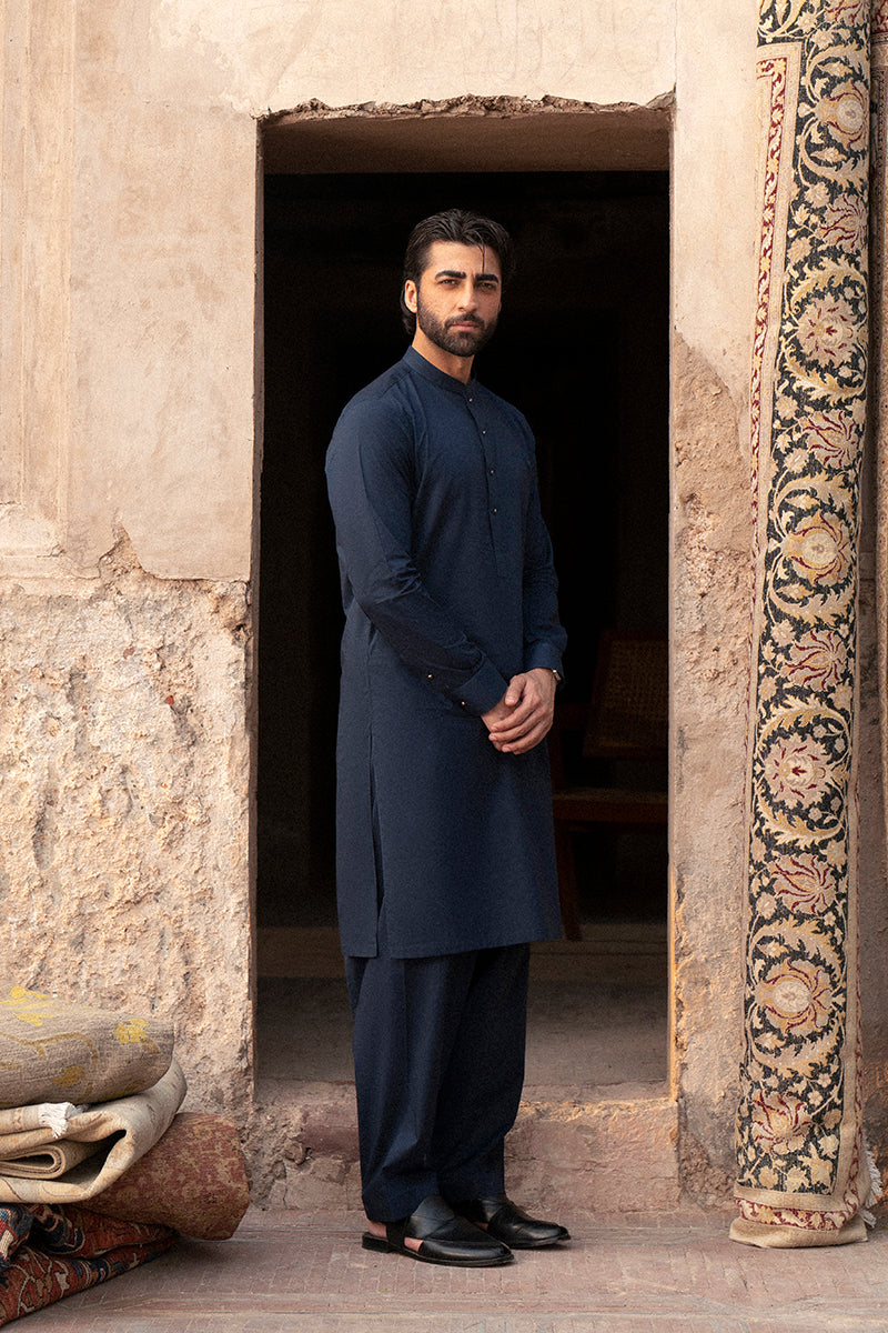 Navy Blue Egyptian Cotton Shalwar Kameez (2-Piece) - Image 9