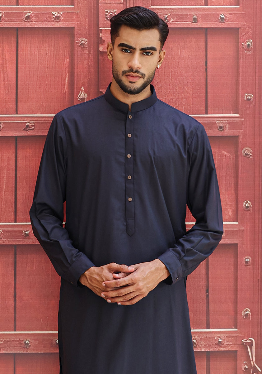 Navy Poly Viscose Slim Fit Shalwar Kameez (2-Piece) - Image 4