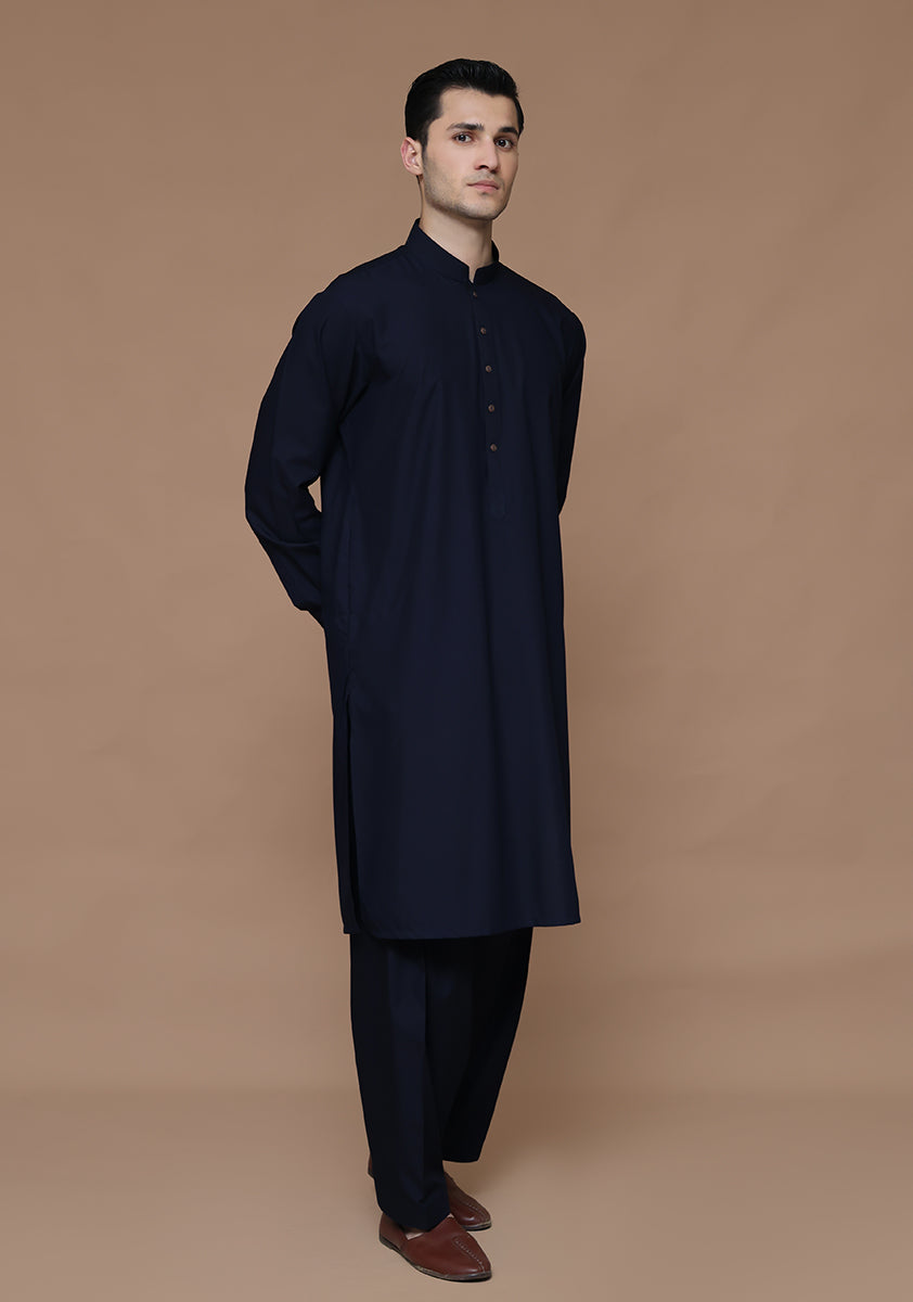 Navy Poly Viscose Classic Fit Shalwar Kameez (2-Piece) - Image 2