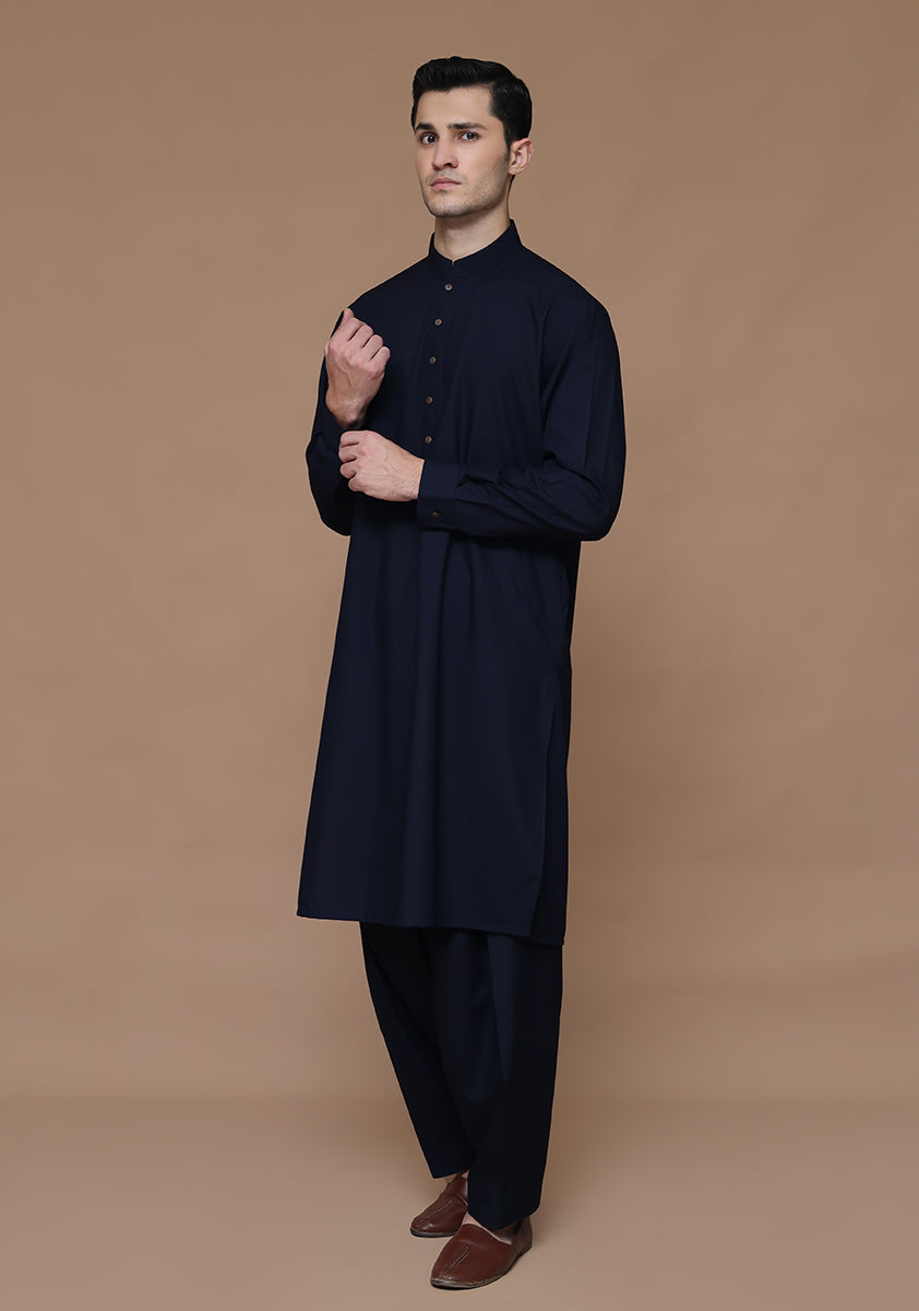 Navy Poly Viscose Classic Fit Shalwar Kameez (2-Piece) - Image 3