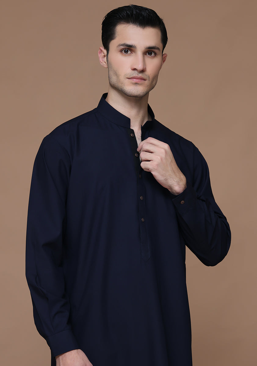 Navy Poly Viscose Classic Fit Shalwar Kameez (2-Piece) - Image 4
