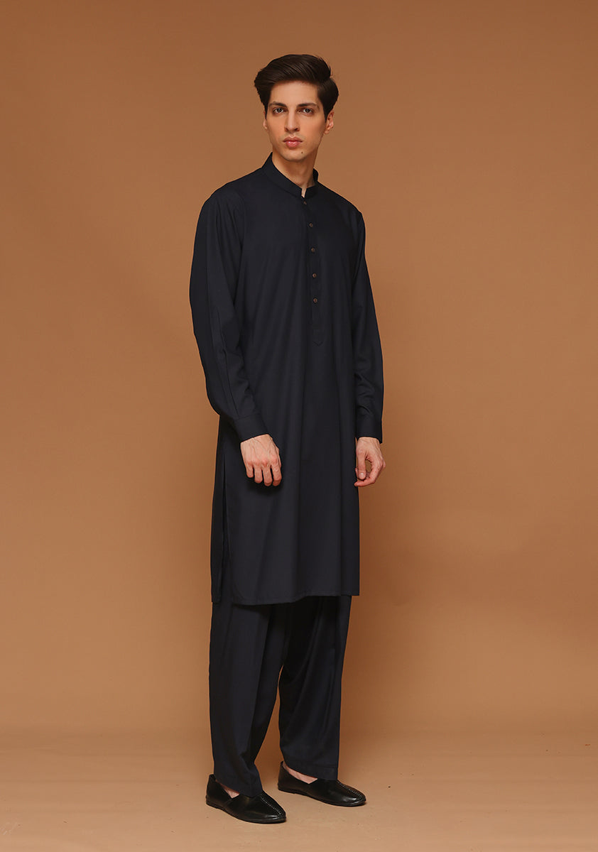 Dark Sapphire Poly Viscose Slim Fit Shalwar Kameez (2-Piece) - Image 1