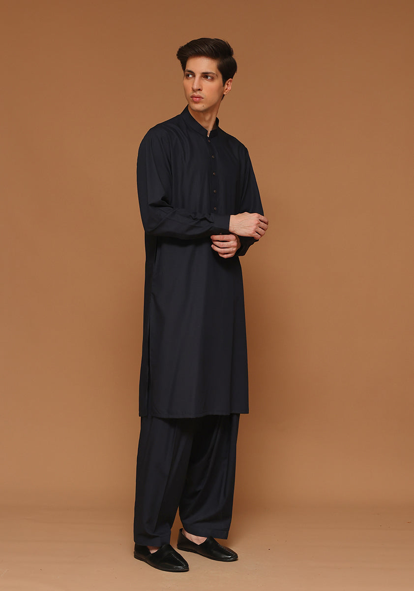 Dark Sapphire Poly Viscose Slim Fit Shalwar Kameez (2-Piece) - Image 2
