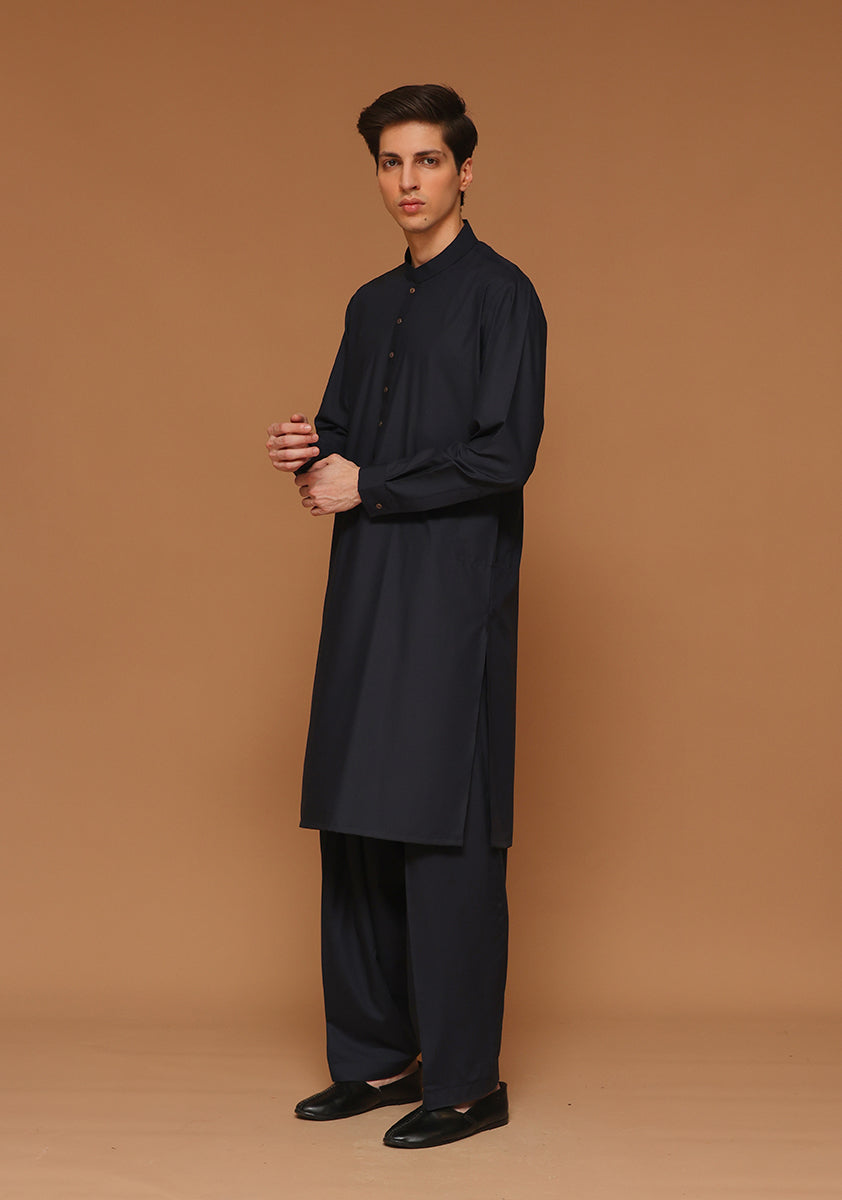Dark Sapphire Poly Viscose Slim Fit Shalwar Kameez (2-Piece) - Image 3