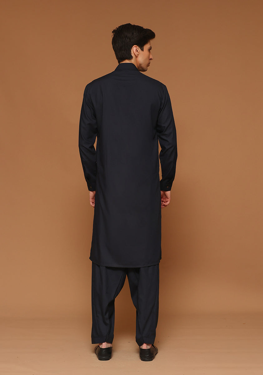 Dark Sapphire Poly Viscose Slim Fit Shalwar Kameez (2-Piece) - Image 4