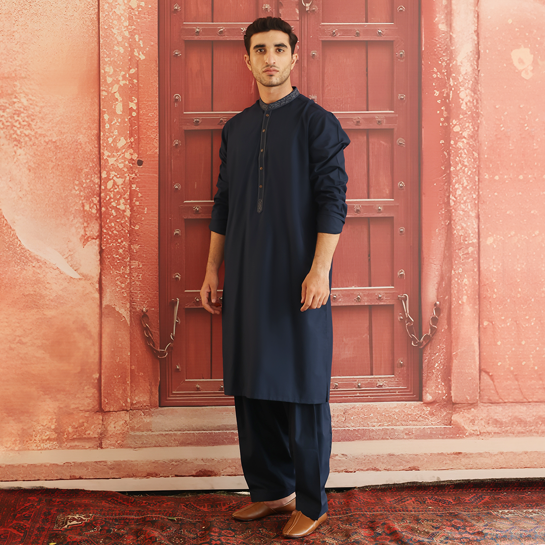 Moonlit Ocean Embroidered Poly Viscose Shalwar Kameez (2-Piece) - Image 1
