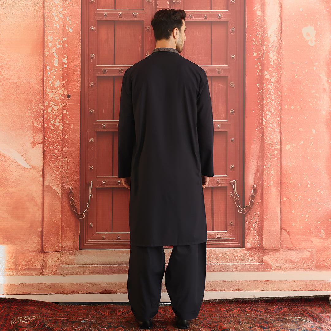 Outer Space Embroidered Poly Viscose Shalwar Kameez (2-Piece) - Image 3