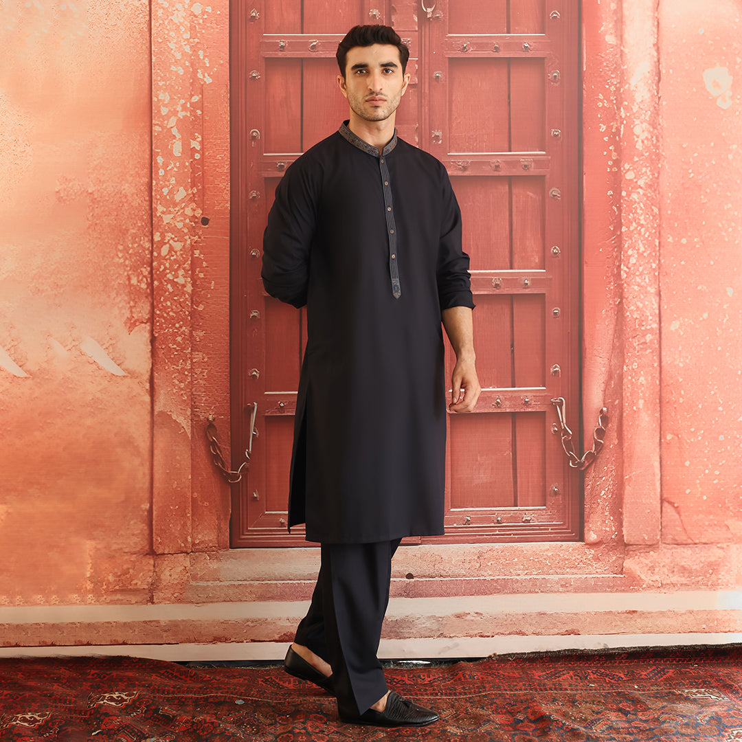Outer Space Embroidered Poly Viscose Shalwar Kameez (2-Piece) - Image 4