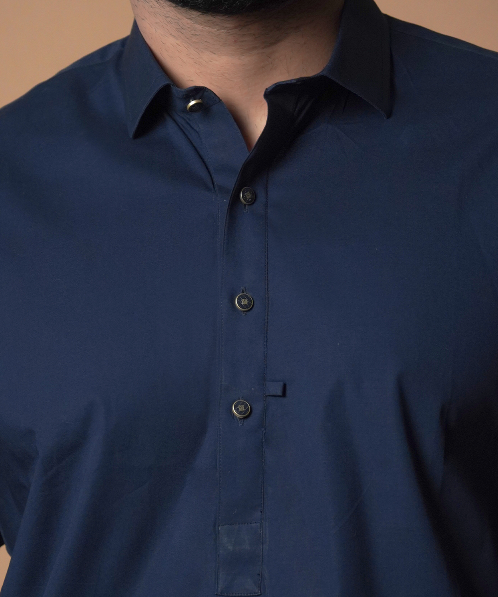 Navy Blue Premium Fabric Shalwar Kameez (2-Piece) - Image 4