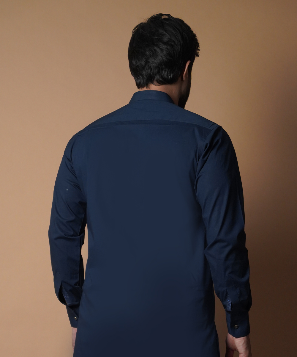 Navy Blue Premium Fabric Shalwar Kameez (2-Piece) - Image 5