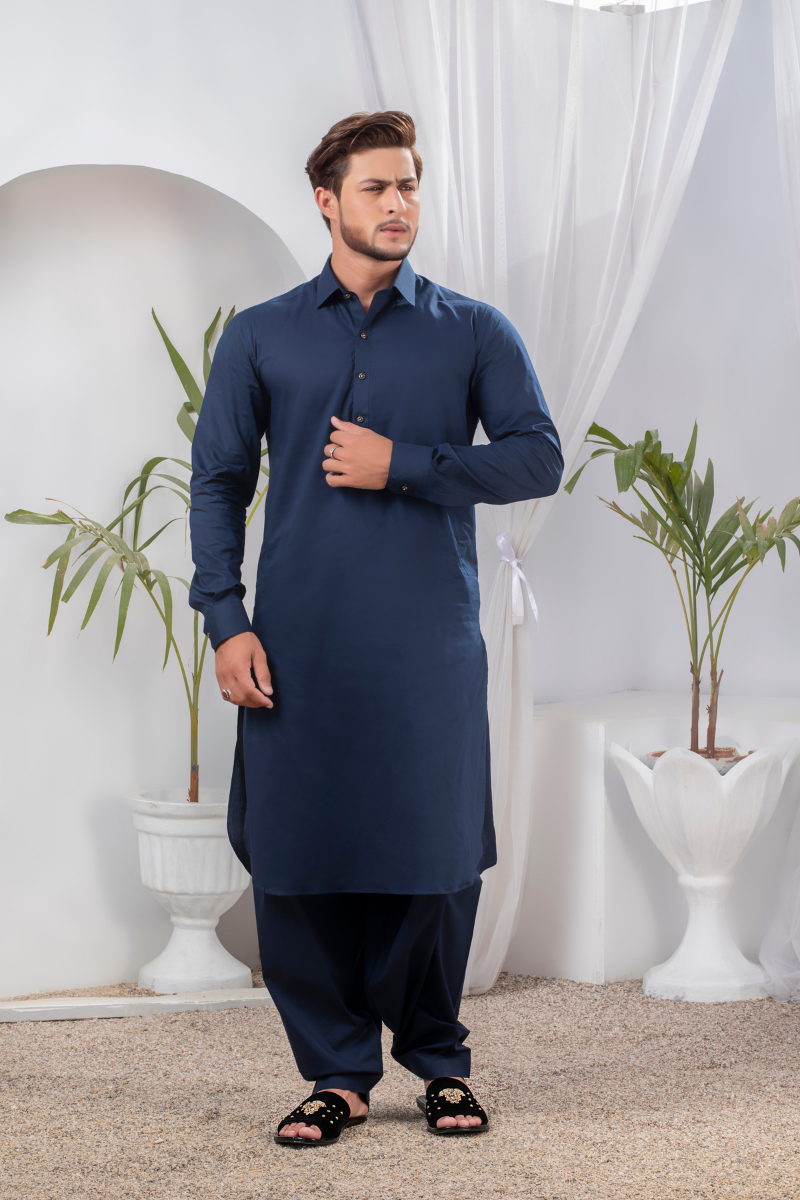 Navy Blue Plain Kameez Shalwar (2-Piece) - Image 3