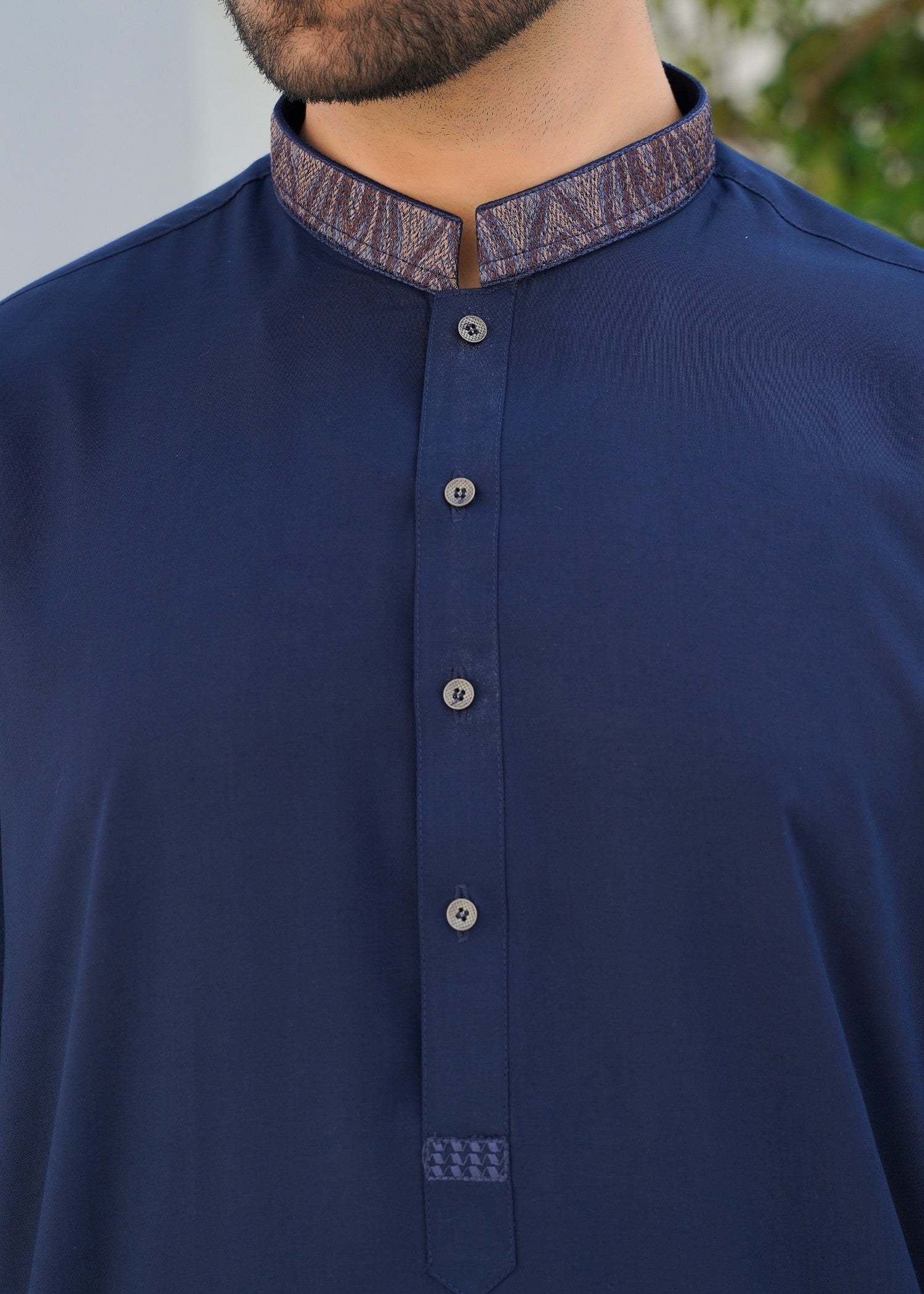 Navy Blue Embroidered Wash & Wear Shalwar Kameez (2-Piece) - Image 3